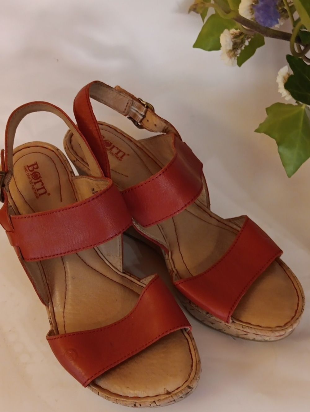 Born Women's Cherry  Cork Wedge Sandals in Burnt Orange